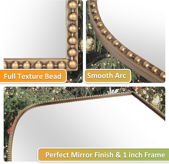 36"X28" Arched Mirror, Metal Beaded Frame Mirror - Image 3