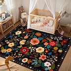 RELEANY Floral Washable 7x9 Area Rugs Black | Flower Carpet Print Boho Cute Non - Image 8