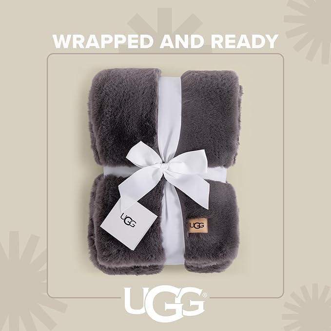 UGG Euphoria Throw Blanket, Faux Fur Blanket, Charcoal Grey | Reversible Fluffy - Image 3