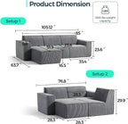 LINSY HOME Modular Sectional Sofa, Corduroy Sectional Cloud Couches - Image 2