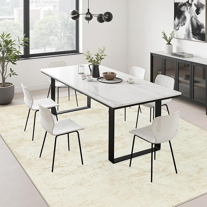 9x12 Area Rug Living Room: Modern Washable Indoor Soft Carpet Beige | - Image 4