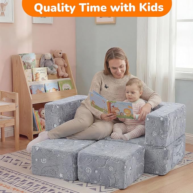 MeMoreCool Dinosaur Glow Foam Kids Play Couch Set, Machine-Washable Cover - Image 7