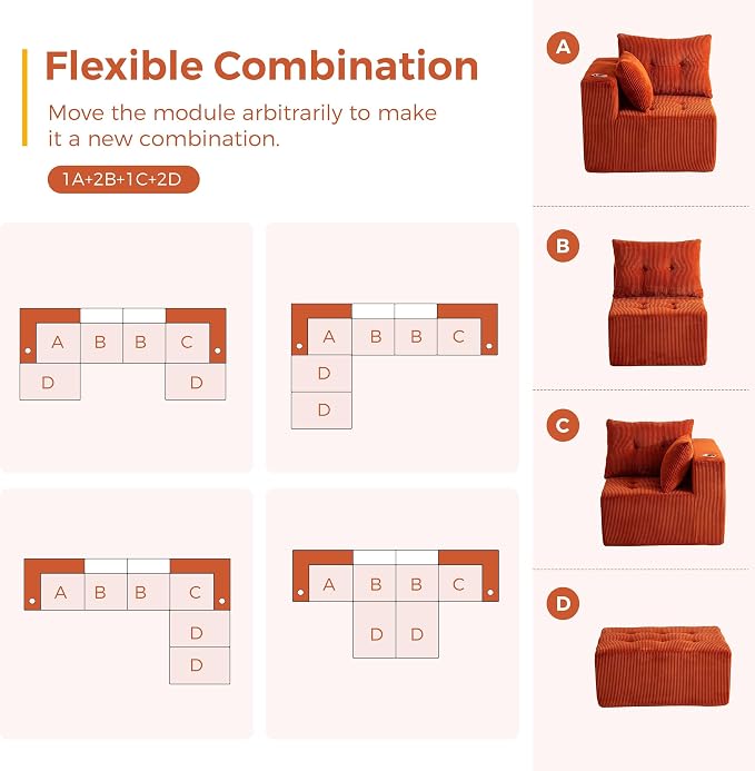 MAXYOYO 129.5" Modular Sectional Sofa Couch, U Shaped Modern Cloud Couch - Image 6