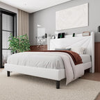 Feonase Full Bed Frame with Charging Station, Velvet Upholstered Platform - Image 8