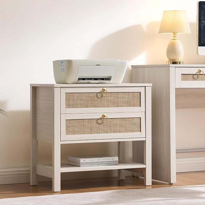 SICOTAS Boho Rattan Nightstand Set of 2, 26.7" Extra Wide Bedside Table - Image 9