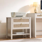 SICOTAS Boho Rattan Nightstand Set of 2, 26.7" Extra Wide Bedside Table - Image 9