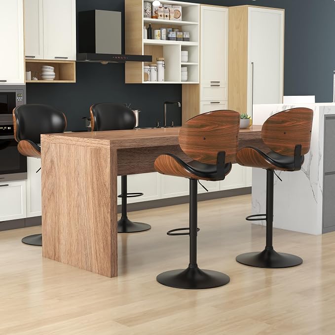 KCC Bar Stools Set of 6, Swivel Adjustable Height Barstools, PU Leather - Image 5