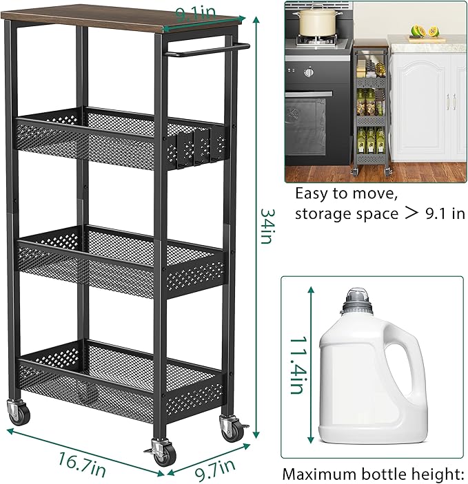 XYZLVSI Slim Storage Cart 4 Tier Fruit and Vegetable Baskets - Image 5