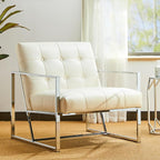 Glitzhome Mid Century White Accent Chair, Modern Living Room Armchairs by Glitzhome