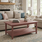 Rustic Rectangluar Coffee Table w/ 1 Shelf, Distressed Finish, Farmhouse Style - Image 2