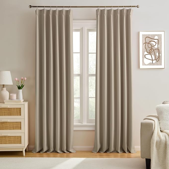 Pinch Pleated Window Curtain Panels 104 Inches Long Light Blocking Solid Custom by KEQIAOSUOCAI