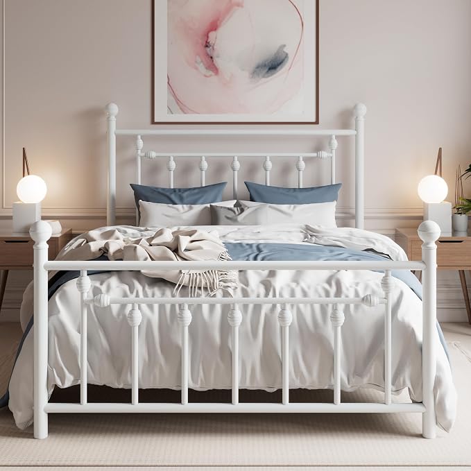 SHA CERLIN 14" Queen Size Metal Platform Bed Frame/Victorian Headboard and by SHACERLIN