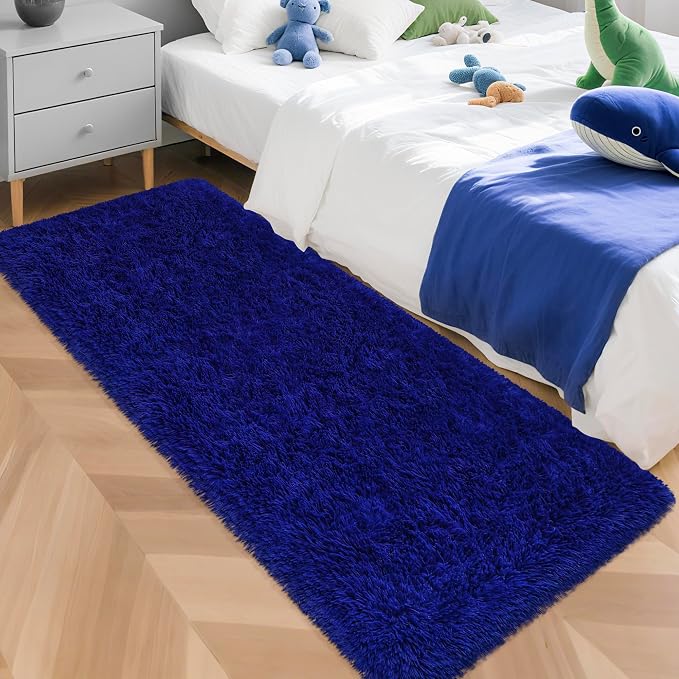 Blue Runner Rug for Bedroom Navy Blue 2x5ft Fluffy Area Rug Bedside Runner Rug - Image 3