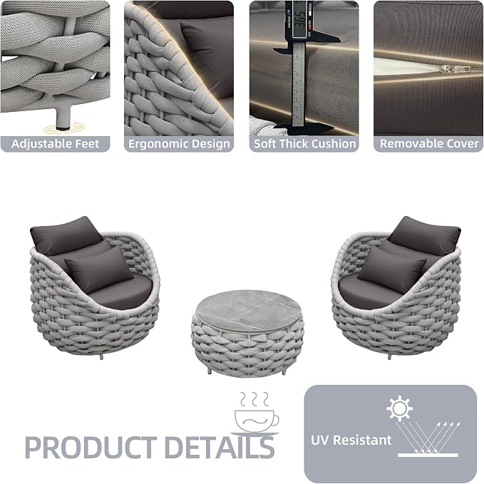 TWT Aluminum Outdoor Patio Furniture Set, 4 Textilene Armchairs Modern Outdoor - Image 3