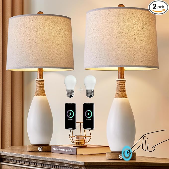 OYEARS 24.5” 3-Way Dimmable Touch Control Bedside Table Lamp Set of 2 by OYEARS
