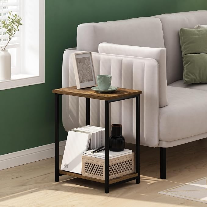 Furinno Simplistic Metal Frame End Table, Amber Pine - Image 2