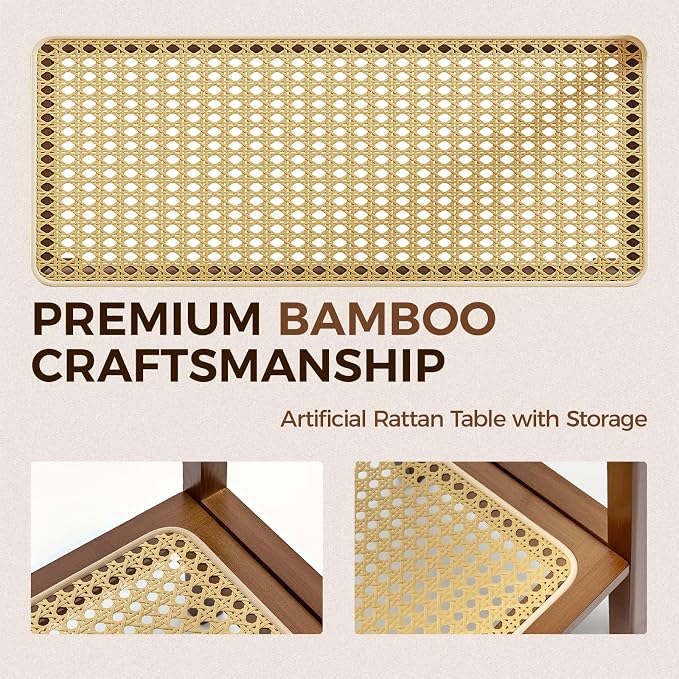 Rattan Side Table Mid Century Modern End Table 3-Tier - Image 4