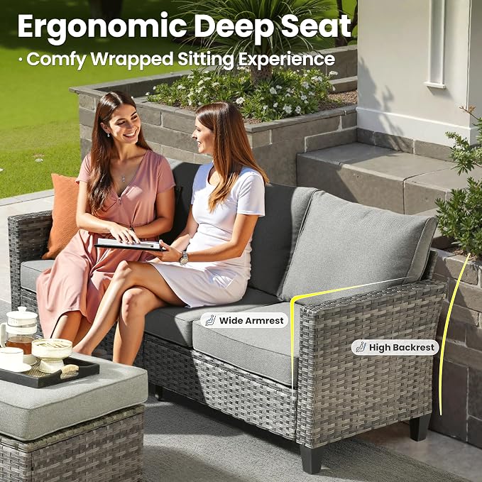 ovios 9 Pieces Patio Furniture Set, Outdoor Wicker Sofa Couch - Image 7