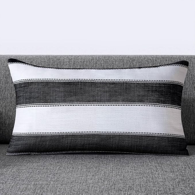 AmHoo Pack of 2 Farmhouse Stripe Check Throw Pillow Covers Set Case Cotton - Image 2