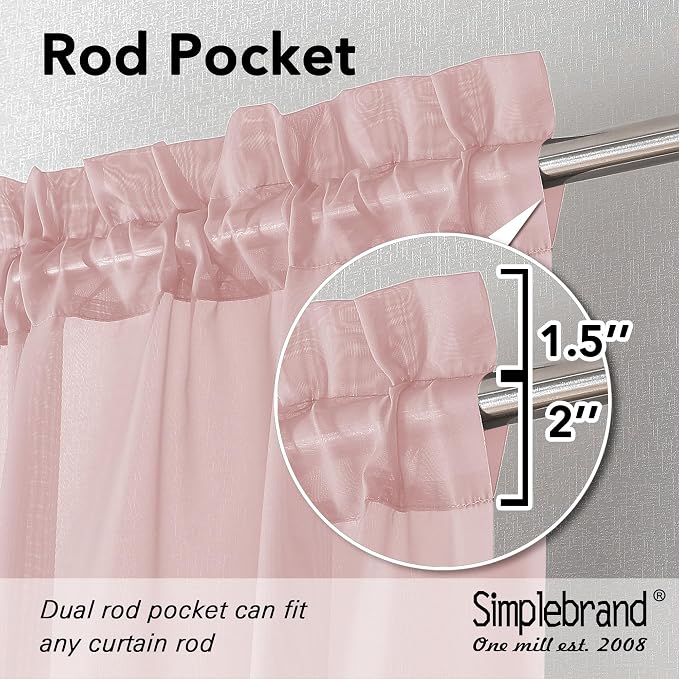 Simplebrand Blush Sheer Curtains 84 Inches Long, Light Filtering Rod Pocket - Image 5