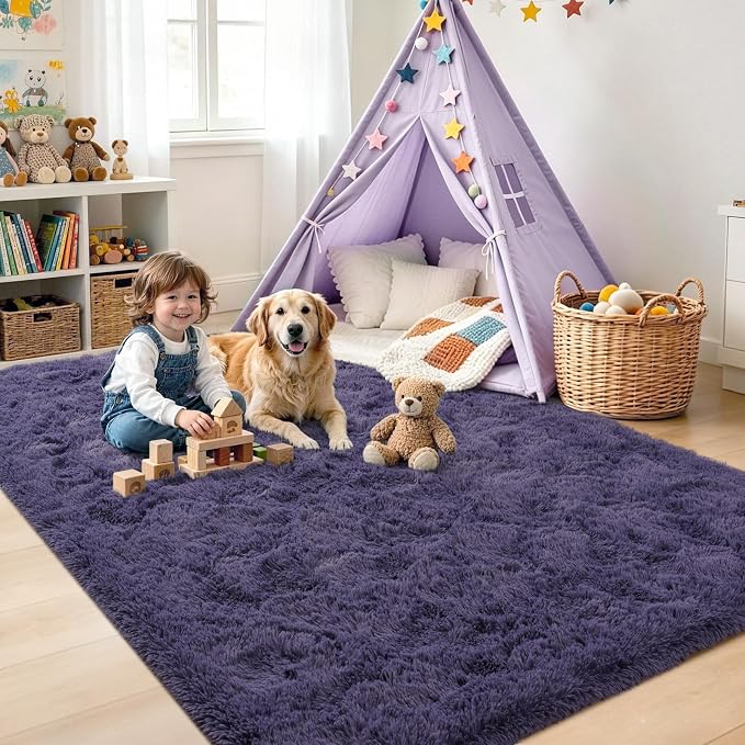 4'x5'3'' Taro Purple Fluffy Soft Area Rug Non-Slip - Image 4