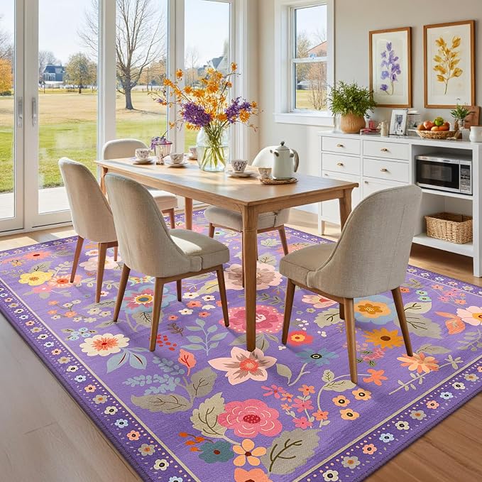RELEANY Floral Washable 8x10 Area Rugs Purple/Pink | Flower Carpet Print Boho - Image 8