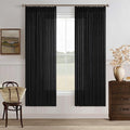 72 Inch Black Linen Blend Pleated Semi Sheer Privacy Curtains 50 Inch Wide | by Twodrapes