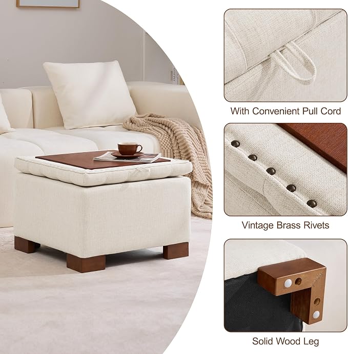 WUTUTUEE 24" Square Fabric Storage Ottoman - Image 5