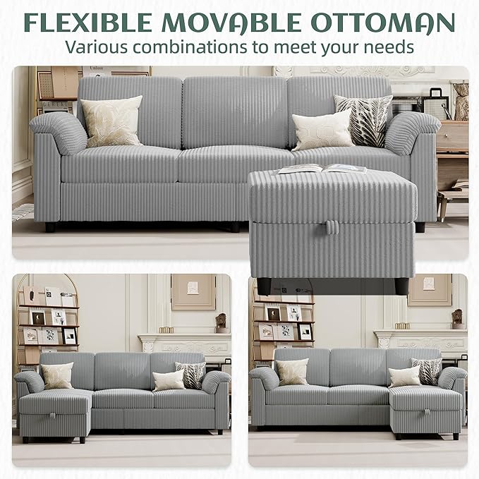 Vongrasig Convertible Sectional Couches Sofa, 3 Seat L Shaped Sofa - Image 7