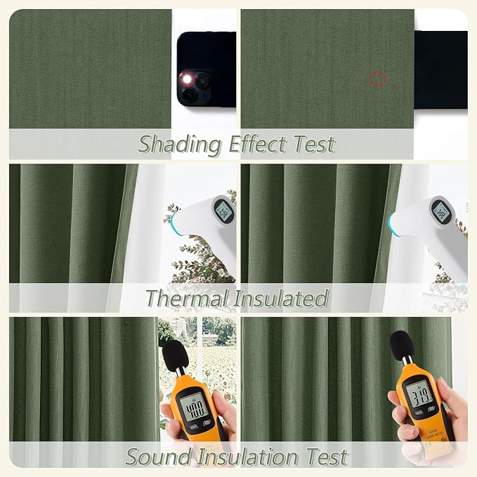 Olive Green 100% Blackout Curtains 63 Inch Length 2 Panels Set - Image 5