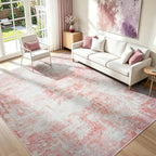Rugflix 8x10 Area Rugs for Living Room, Washable Pink White Large Rug | Machine - Image 3