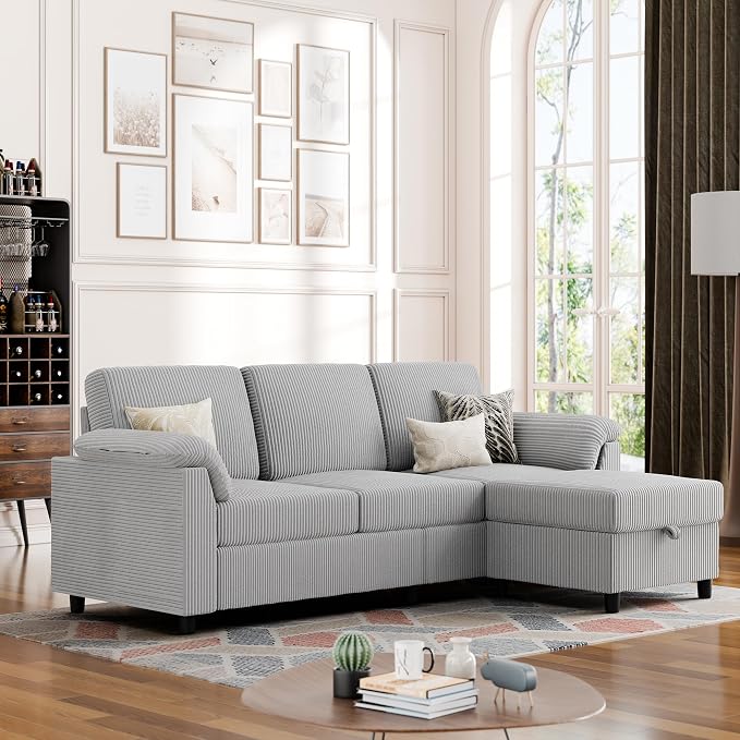 Vongrasig Convertible Sectional Couches Sofa, 3 Seat L Shaped Sofa by Vongrasig