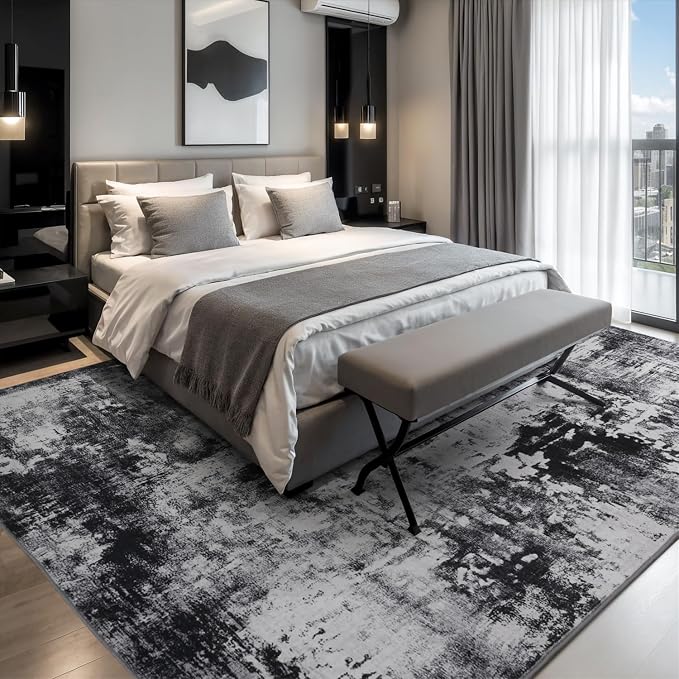 Rugflix 8x10 Area Rugs for Living Room, Washable Black Grey Dark Large Rug | - Image 2