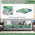 CALBODE 12 Pcs Outdoor Seat Cushion Covers, Tropical Plant | Stretch Chair Seat - Image 2