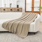 lifein Throw Blanket for Couch, Soft Boho Decor Bed Throw, Cozy Beige Knitted - Image 4