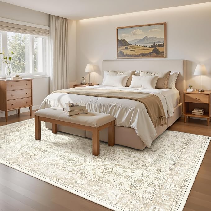 Soalmost 5x7 Area Rug Low Pile Washable Trendy Faded Style Rug, Foldable Stain - Image 3