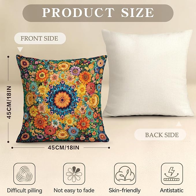OBSEDE Boho Mandala Decorative Throw Pillow Covers 18x18 Set of 4, Vintage - Image 3
