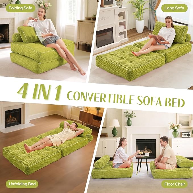 HABUTWAY Folding Sofa Bed, Convertible Sleeper Chair Bed w/Dual-Pillow & Handle - Image 7