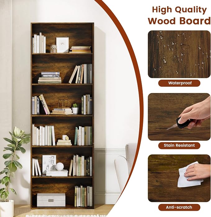 GRUSIGN 71" Tall 6-Tier Bookshelf, Large Open Display Bookcase - Image 4