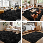 5x7 Fluffy Shag Area Rugs for Living Room Bedroom: Soft Plush Carpet Black | - Image 7