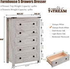 T4TREAM Farmhouse 5 Drawers Dresser Chests - Image 2