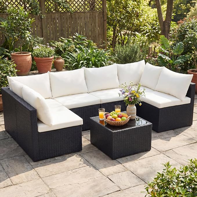 NEWBULIG 7-Piece Outdoor Patio Sectional Sofa, Weather-Resistant Modular Wicker by NEWBULIG