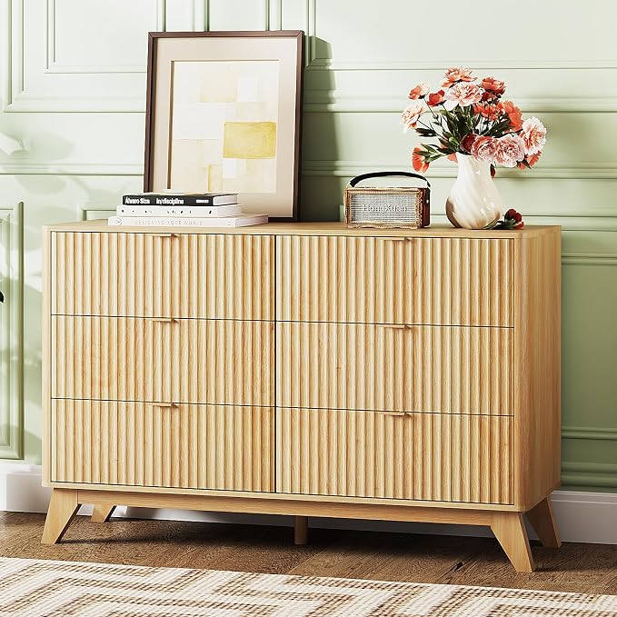 VINGLI Fluted Dresser for Bedroom, 6 Drawer Dresser by VINGLI