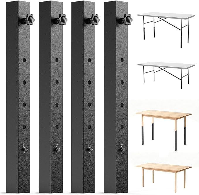 4-Pack Adjustable Folding Table Legs Extension, Heavy-Duty Steel Square by YUEYIN