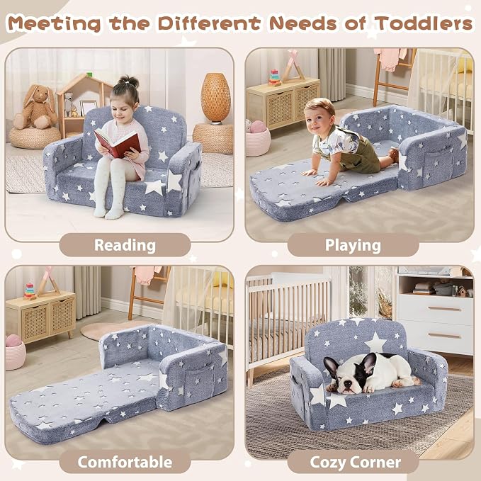 Foryoomi Extra Wide Kids Couch, 2-in-1 Soft Couch - Image 5