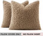 Faux Fur Throw Pillow Covers 24x24 Inch Set of 2 Boucle Neutral Decorative - Image 7