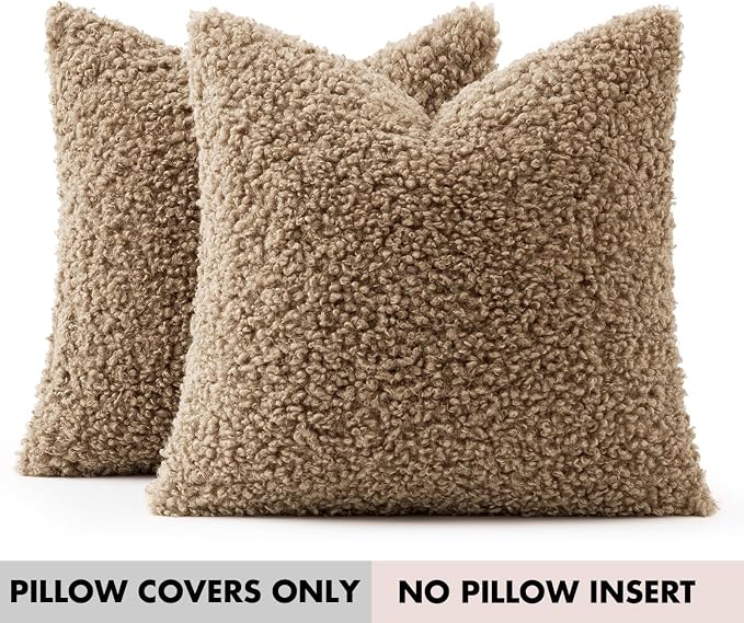 Faux Fur Throw Pillow Covers 18x18 Inch Set of 2 Boucle Neutral Decorative - Image 7
