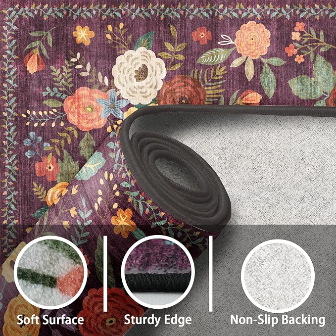 Purple Hallway Runner Rug 2x6 for Kitchen Bathroom | Rubber Backing; Non Slip; - Image 5