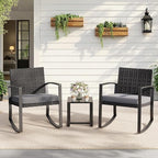 Qsun 3 Pieces Patio Furniture Set Rocking Bistro Set Outdoor Rattan Conversation - Image 6