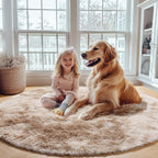 Round Rugs 6ft for Living Room Bedroom, Tie-Dye Beige Fluffy Circle Area Rug - Image 7
